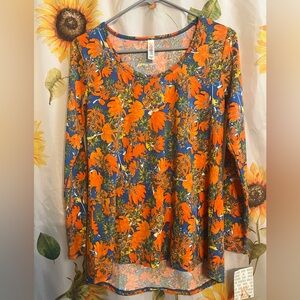 LuLaRoe Vibrant Floral Long Sleeve Top - Orange and Blue